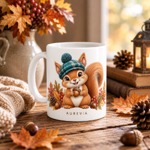 Mug Écureuil mignon d'automne avec chapeau à carreaux