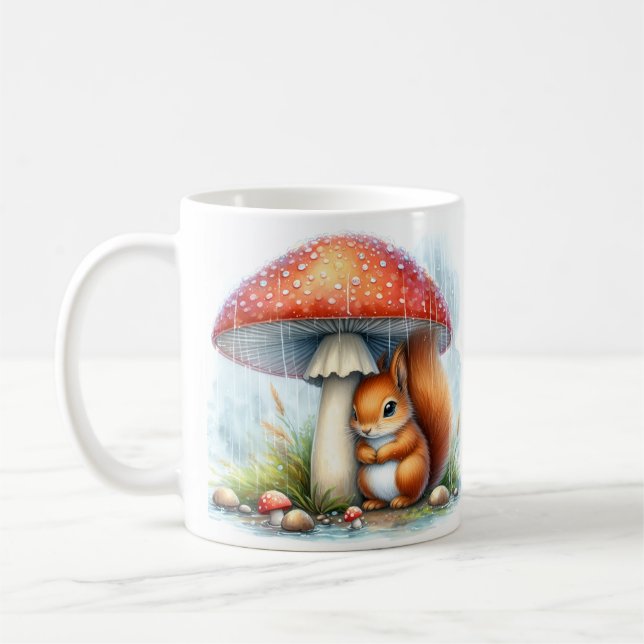 Mug Écureuil mignon Sous Parapluie De Champignons (Gauche)