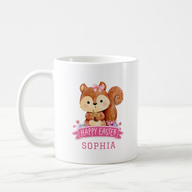 Mug Écureuil personnalisé Joyeux rose de Pâques (Gauche)