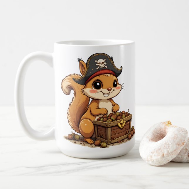 Mug Écureuil Pirate avec Trésor de Glands Drôle et Mig (Avec donut)