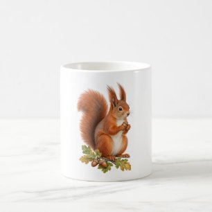 Mug Écureuil roux tenant une gland parmi les feuilles