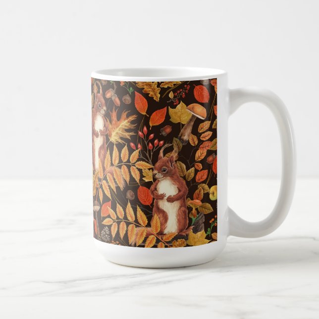 Mug Écureuils automnaux et flore sur brun foncé (Droite)
