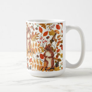 Mug Écureuils d'automne et flore automnale sur le blan