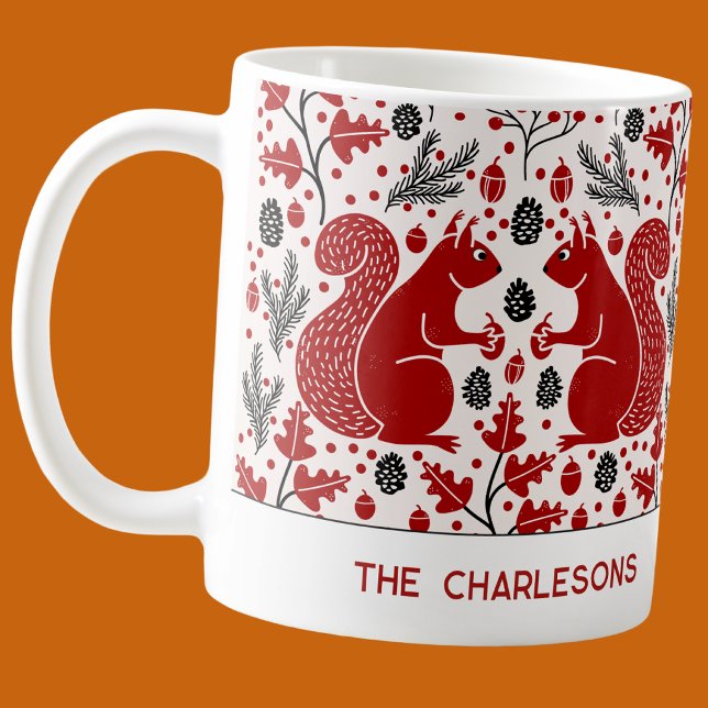 Mug Écureuils roux dans la forêt personnalisés (Squirrels in the forest autumn fall woodland personalized name or text mug)