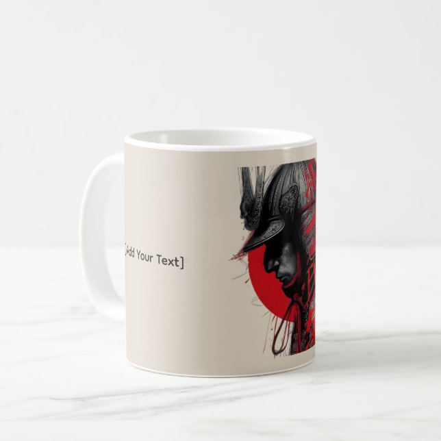 Mug Edgy Samurai Warrior Japanese Ink Red Sun  (Devant gauche)
