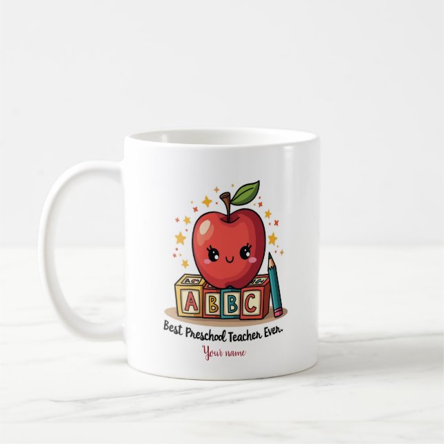 Mug Editable Cute Teacher Apple Design (Gauche)