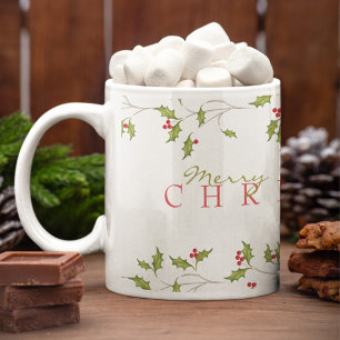 Mug éditable Holiday Holly