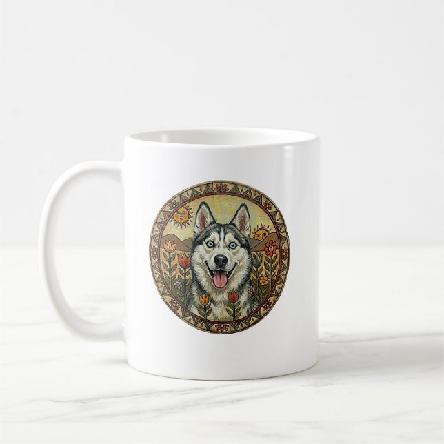 Mug Édition Charmeur de Chukchi : Art Naïf Husky Sibér (Gauche)