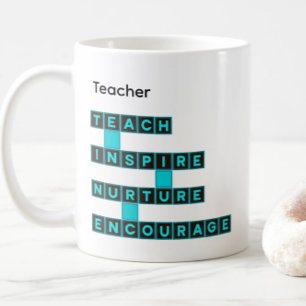 Mug Éducateur Enseignant Carreau de mot Turquoise Text