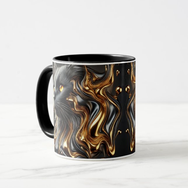 Mug Effet Métal Moulé Luxe Art Chat (Devant gauche)