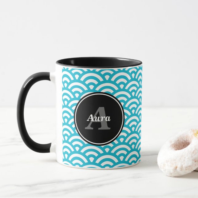 Mug Effiloche des Vagues bleues - Nom personnalisé (Avec donut)