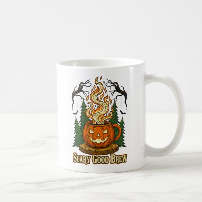 Mug Effrayant café Citrouille brun Halloween Art (Droite)