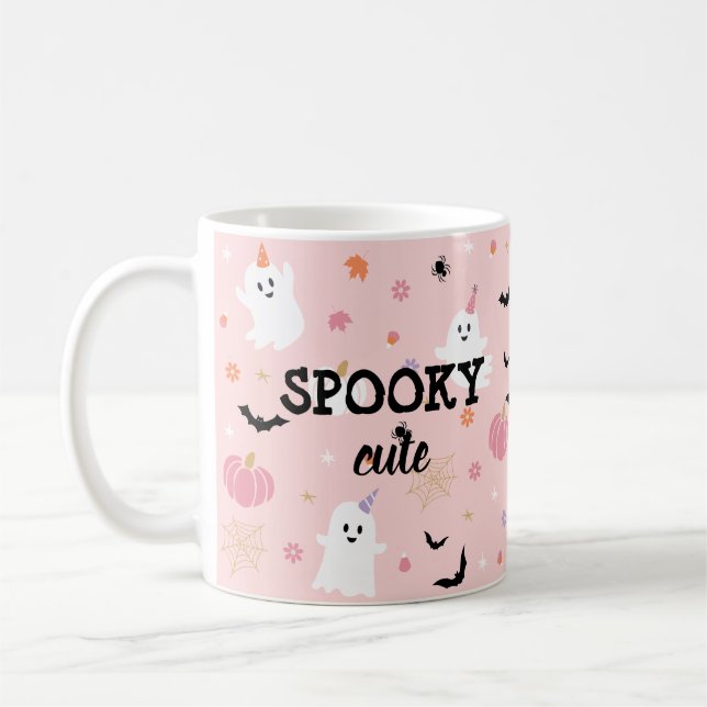Mug Éffrayant Cute Dusty Pink Ghost Halloween (Gauche)