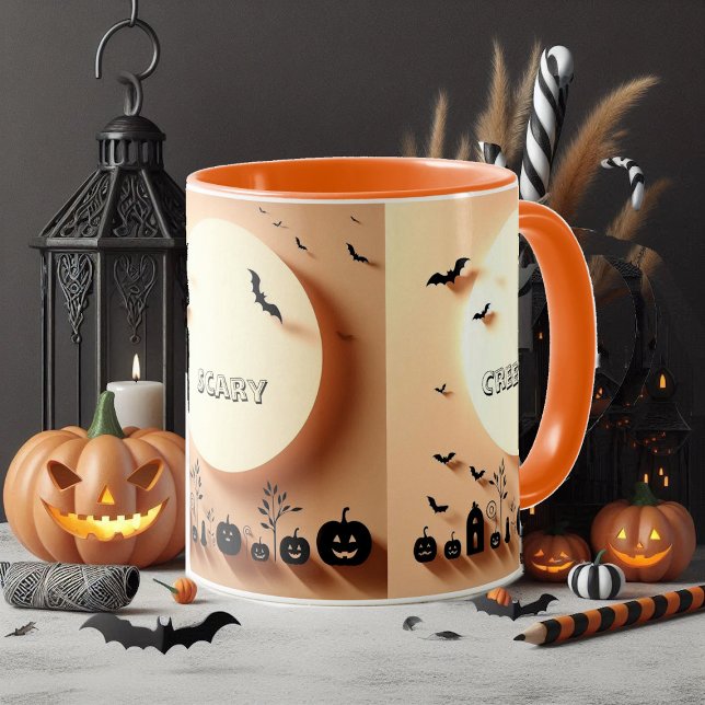 Mug Éffrayant Effrayant Déplaisant Hallow Jacks Black  (Spooky Scary Creepy Hallow Jacks Black Bats Orange Mug)
