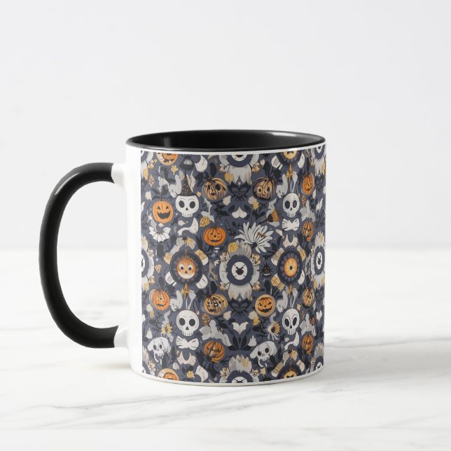 Mug Éffrayant Halloween Citrouille Fantôme crâne sans  (Gauche)