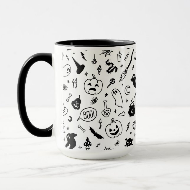 Mug éffrayant motif de doodle de la fête de l'hallowee (Gauche)