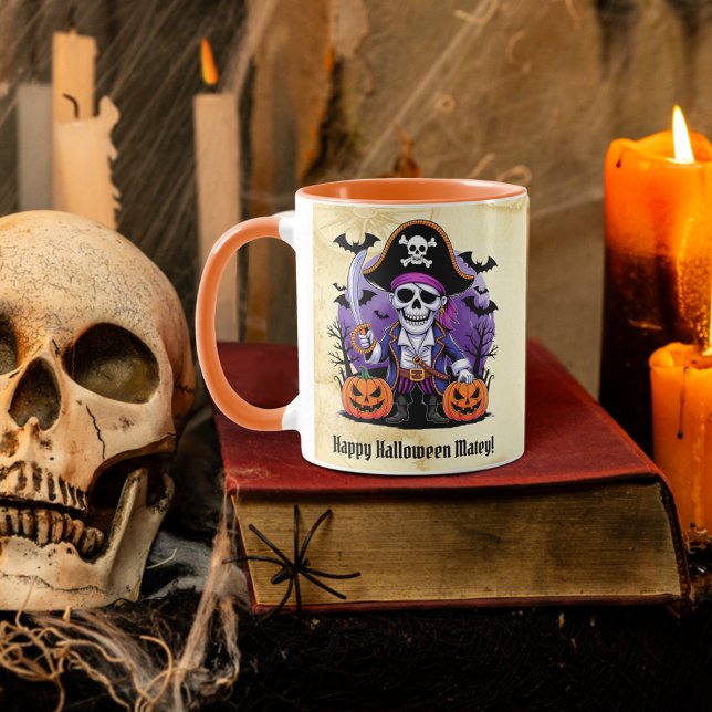 Mug Éffrayant Skeleton Pirate Happy Halloween (Créateur téléchargé)