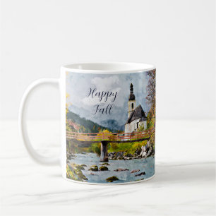 Mug Eglise automnale et arbres avec texte personnalisa