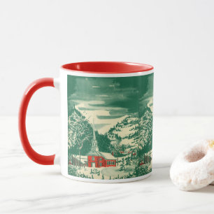 Mug Église de Noël vintage, paysage enneigé en hiver