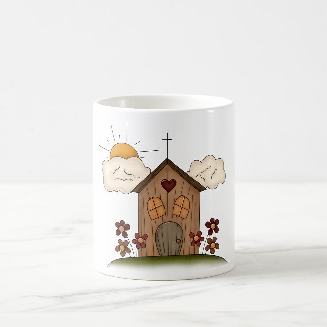 Mug Église Sunny Avec Fleurs Rustique Charme De Pays (Créateur téléchargé)