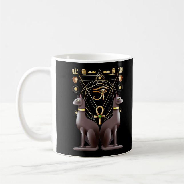 Mug Égypte Cat Horus Oeil Ankh Géométrie Sacrée (Gauche)