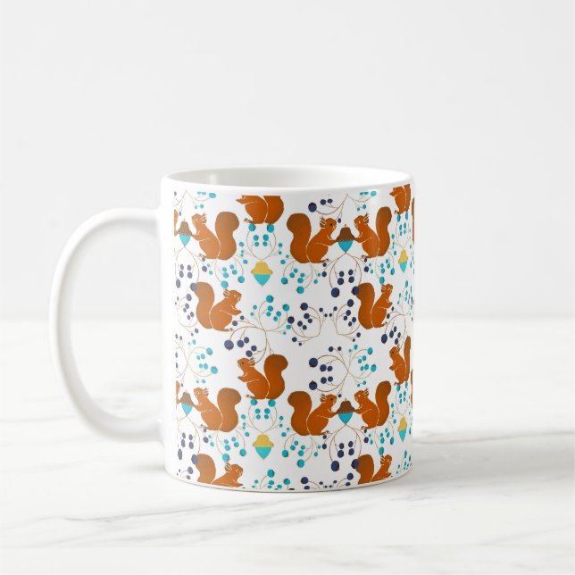 Mug Eichhörnchen mit Eicheln Beeren Muster (Gauche)