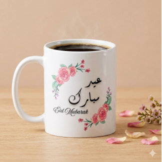 Mug Eid Mubarak Floral Moderne Anglais & Arabe