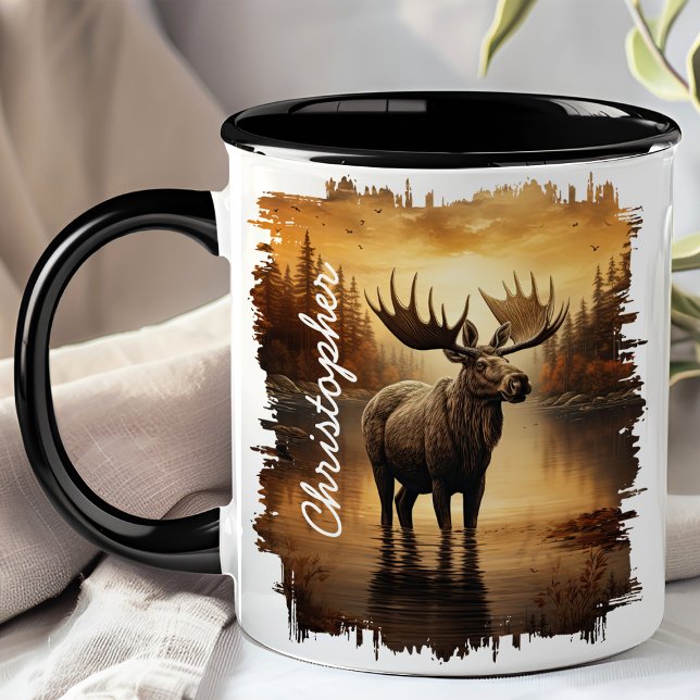 Mug Élan dans le reflet du lac brumeux (Créateur téléchargé)