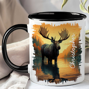 Mug Élan dans le reflet du lac d'automne