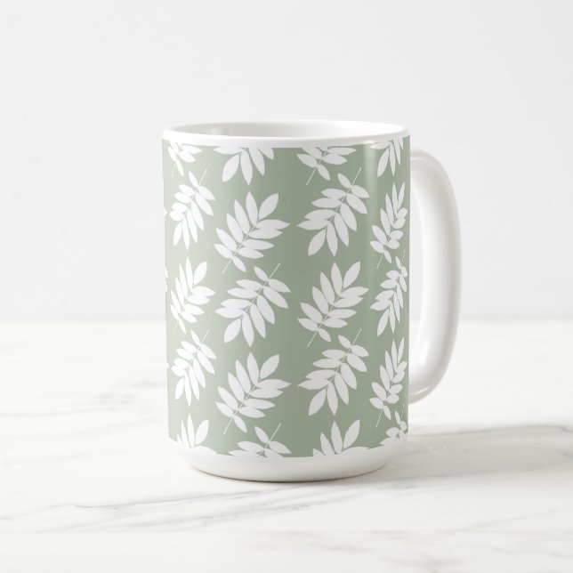 Mug Elder Leaf Pattern White on Green (Devant droit)