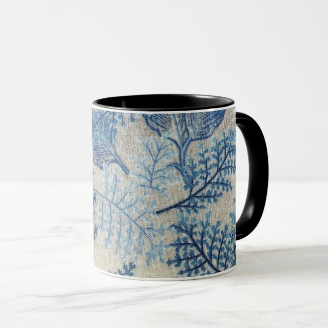 Mug Élégance botanique : Feuilles bleus et fleurs (Devant droit)