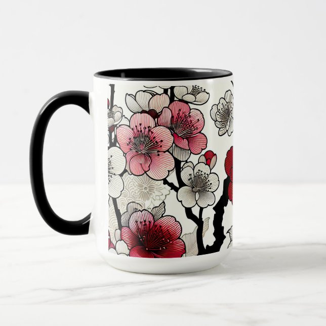 Mug Élégance de la fleur de Crimson - Flore d'inspirat (Gauche)