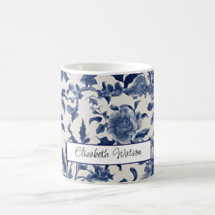 Mug Élégance de porcelaine personnalisable : Floral bl