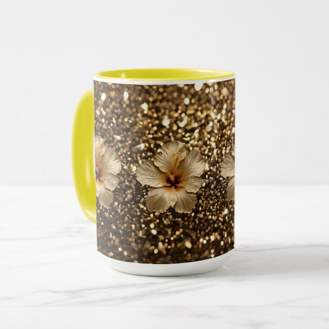 Mug Elégance d'or : Hibiscus d'or Shimmer (Devant gauche)