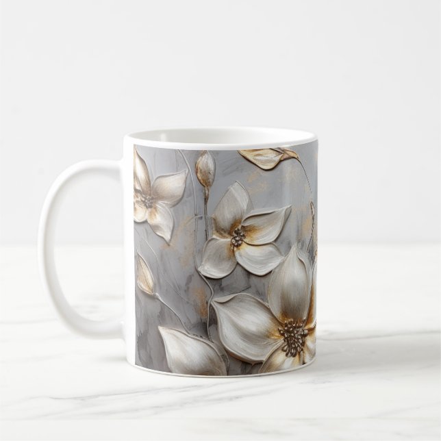 Mug Élégance florale dorée sur argent ✨ (Gauche)