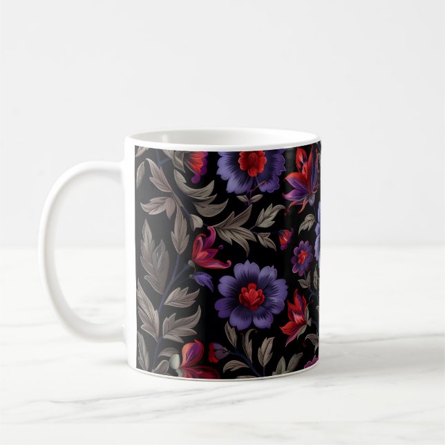 Mug Élégance foncée : Motif floral noir et pourpre (Gauche)