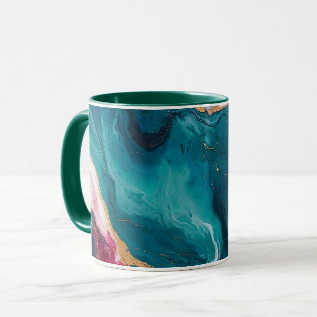 Mug Élégance Marbre Sarcelle et Cramoisi (Devant gauche)