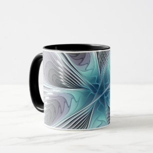 Mug Elégance Moderne Bleu Gris Blanc Fractage Art Flow