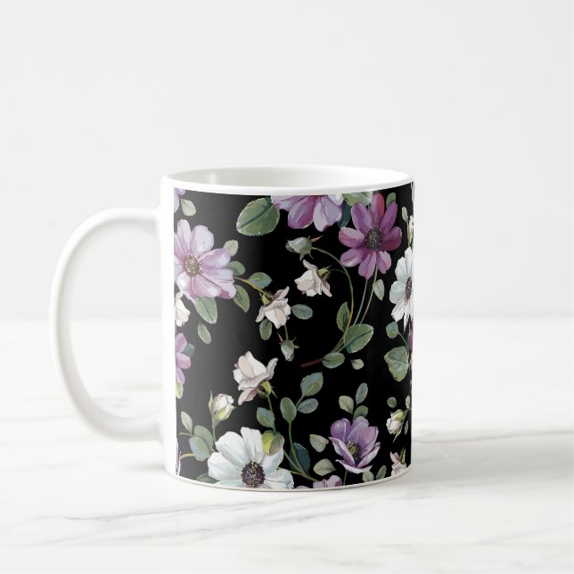 Mug Elégance motif sans couture avec fleurs cosmos (Gauche)