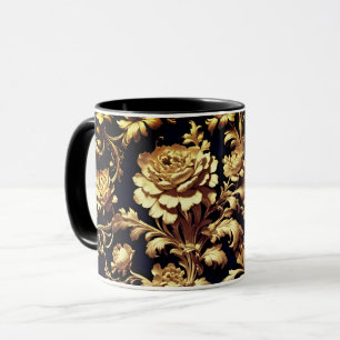 Mug Elégance Personnalisée : Floral noir et or