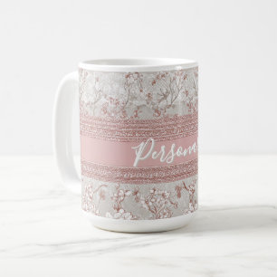 Mug Élégance Shabby Chic Rose Broderie Anglaise Vintag