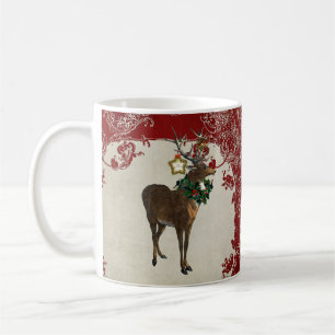 Mug Élégance Vintage Noël Cerf Antlers Damask