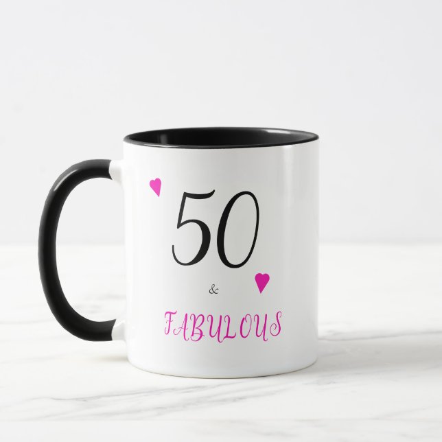 Mug Elégant 50 et fabuleux coeurs roses 50e anniversai (Gauche)