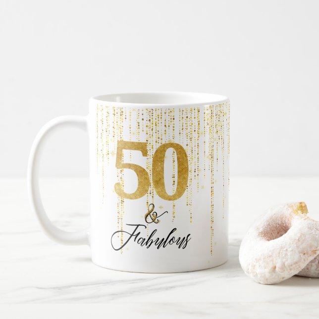Mug Elégant 50 et Fabuleux en Or et Noir (Avec donut)