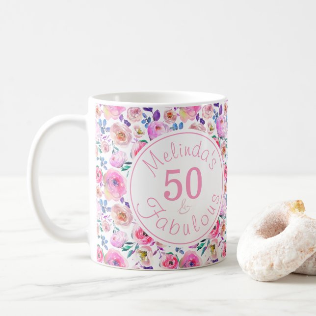 Mug Elégant 50 et Fabulous Named Watercolor (Avec donut)