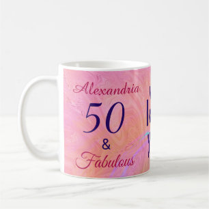 Mug Elégant 50 et Fabulous rose aquarelle personnalisé