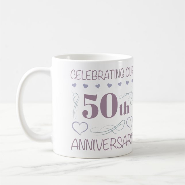 Mug Élégant 50e anniversaire de Mariage violet (Gauche)