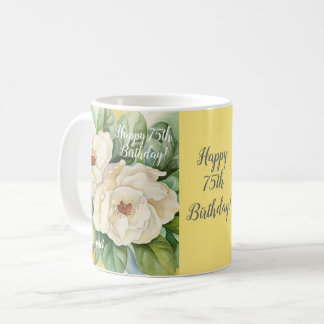 Mug Elégant 75e anniversaire Jaune Floral Magnolia Nom