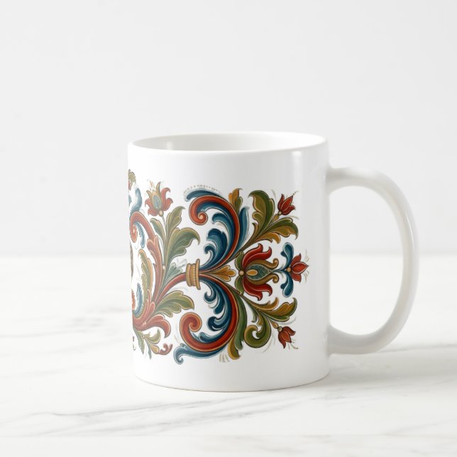 Mug Élégant à Motifs Floraux de Style Rosemaling d (Droite)