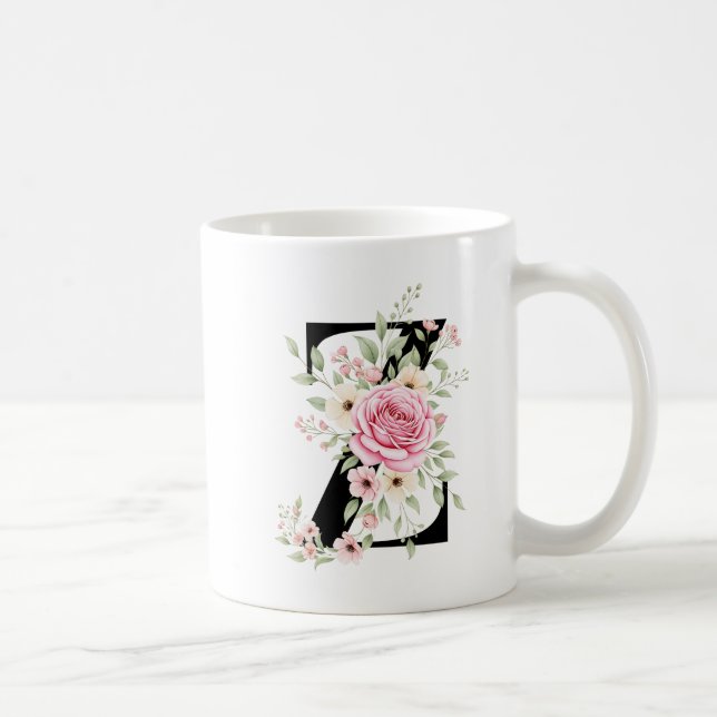Mug Elegant Alphabet Coffee Cup with Pink Rose Design (Droite)